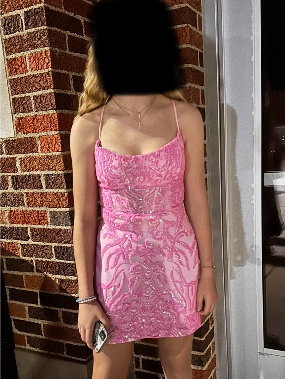 Windsor Pink Beaded Spaghetti-Strap Mini Dress
